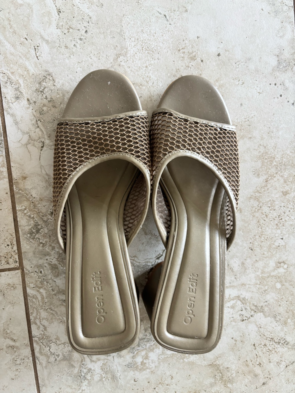 Open Edit Women's Taupe Slip-On Mesh Sandals